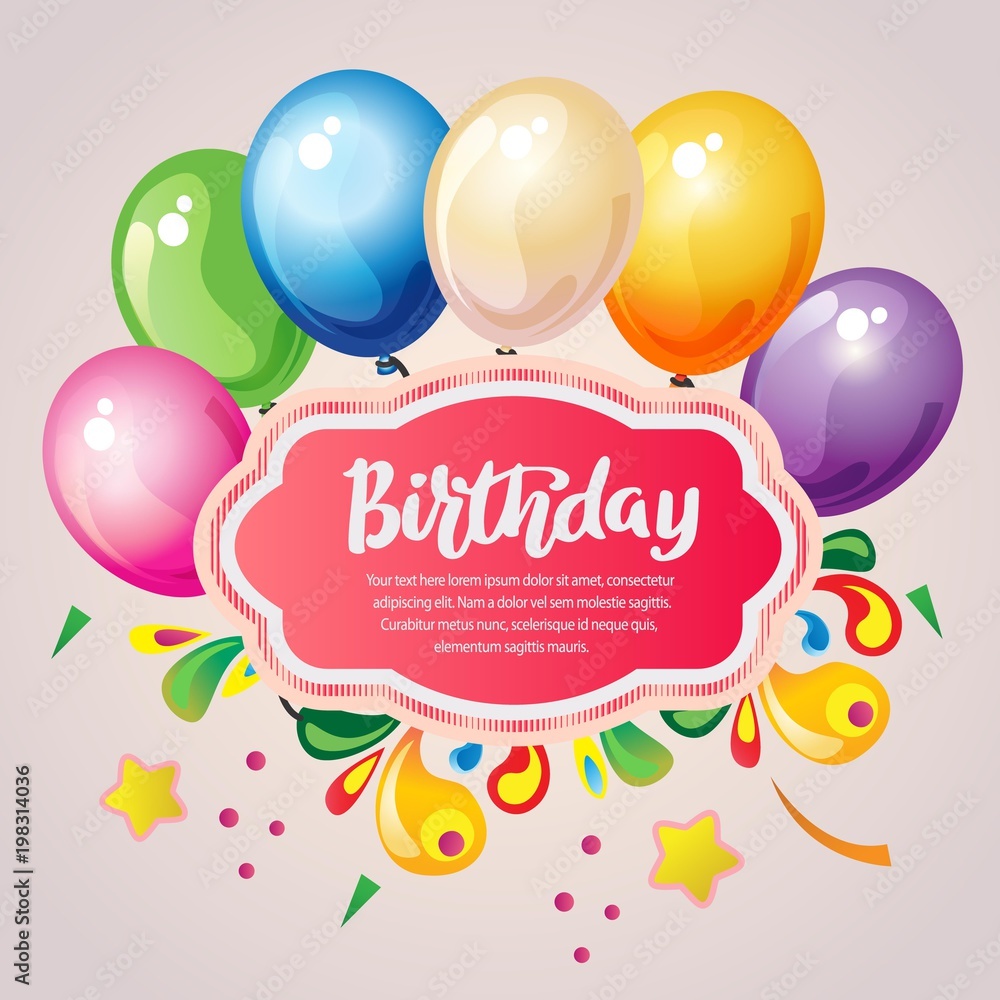 colorful birthday card with party balloon colorful birthday card with party balloon