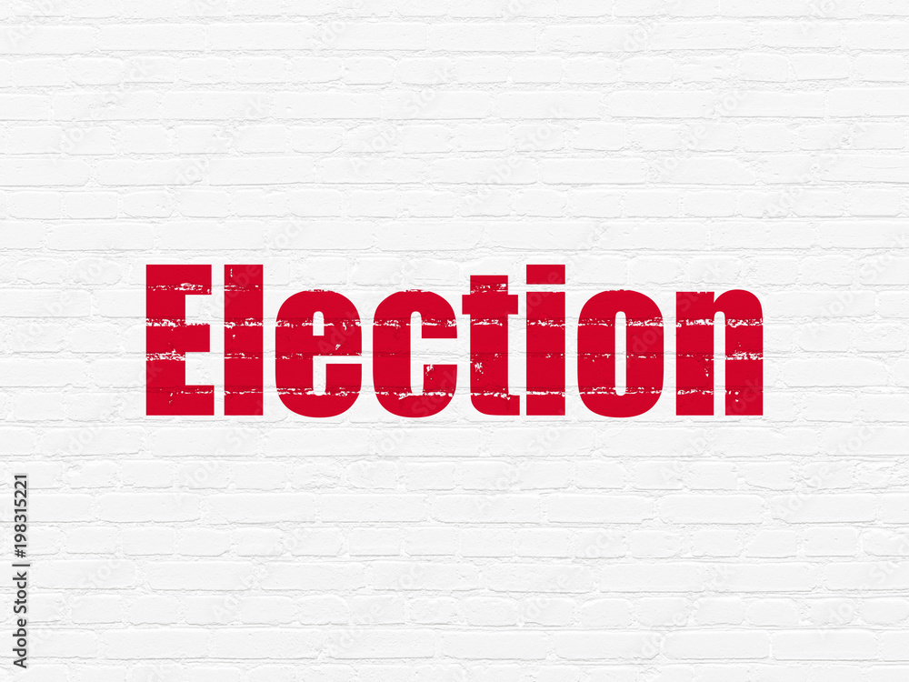 Politics concept: Painted red text Election on White Brick wall background Politics concept: Painted red text Election on White Brick wall background