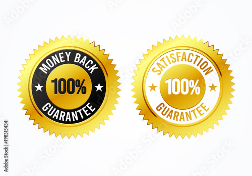 Vector Illustration golden 100% money back and satisfaction guarantee label medal set