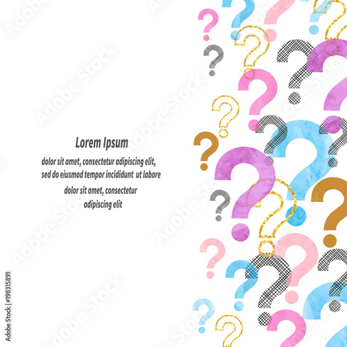 Colorful watercolor question mark vector background with place for text.
