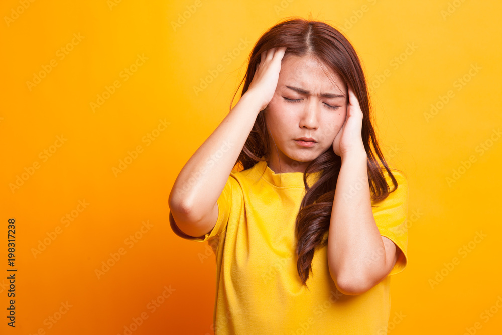 Young Asian woman got sick and headache. Young Asian woman got sick and headache.