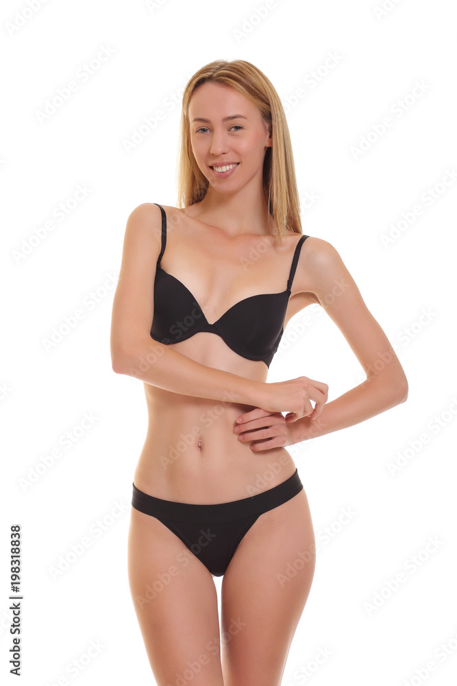 Naklejka premium Slim woman in black underwear