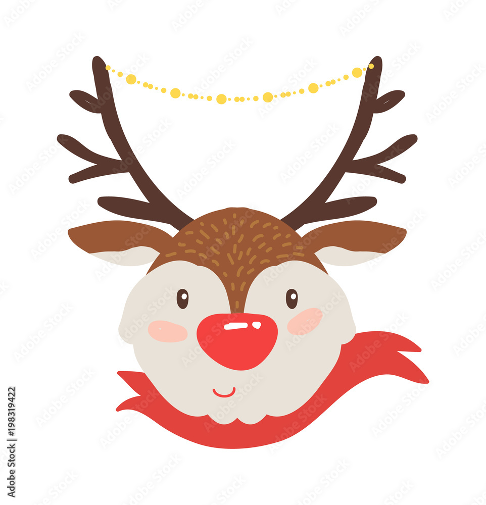 Rudolf Deer in Red Scarf Vector Illustration Icon Rudolf Deer in Red Scarf Vector Illustration Icon