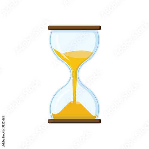 Retro hourglass with clear glass and half sprinkled with sand. Antique tool for measuring time. Hourglass for business concept deadline.