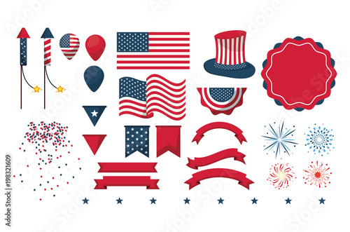 Set of independence day elements vector illustration graphic design