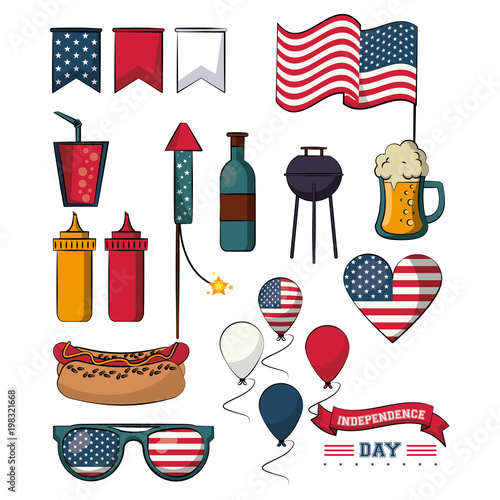 Set of independence day elements vector illustration graphic design
