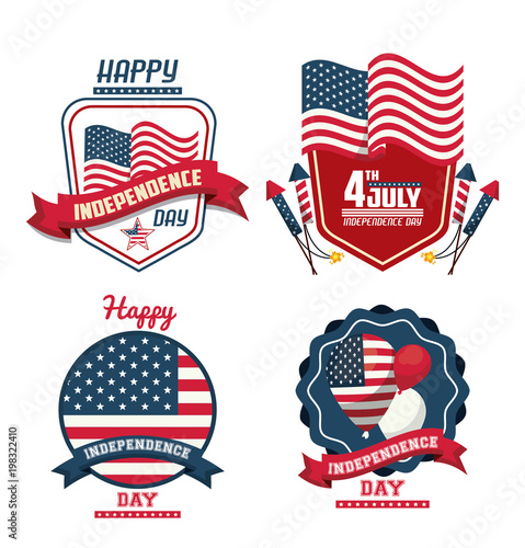 Valokuvatapetti Set of USA independence day cards vector illustration graphic design
