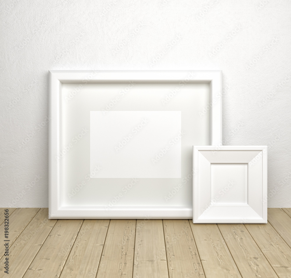 Blank paper frames in interior.Mock up white frame. Mock-up. Blank paper frames in interior.Mock up white frame. Mock-up.