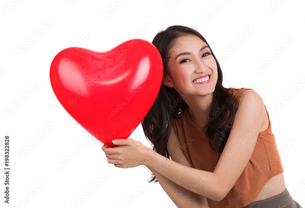 Asian pretty girl and a red heart Asian pretty girl and a red heart