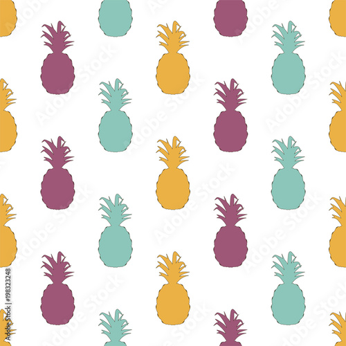 Fototapeta Naklejka Na Ścianę i Meble -  Seamless pattern with multi-colored pineapple silhouettes on a white background. Vector.