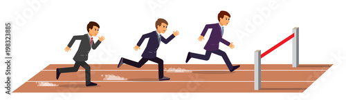 Race. Businessmen running down the track. Business competition. Vector Flat Illustration. Eps 10