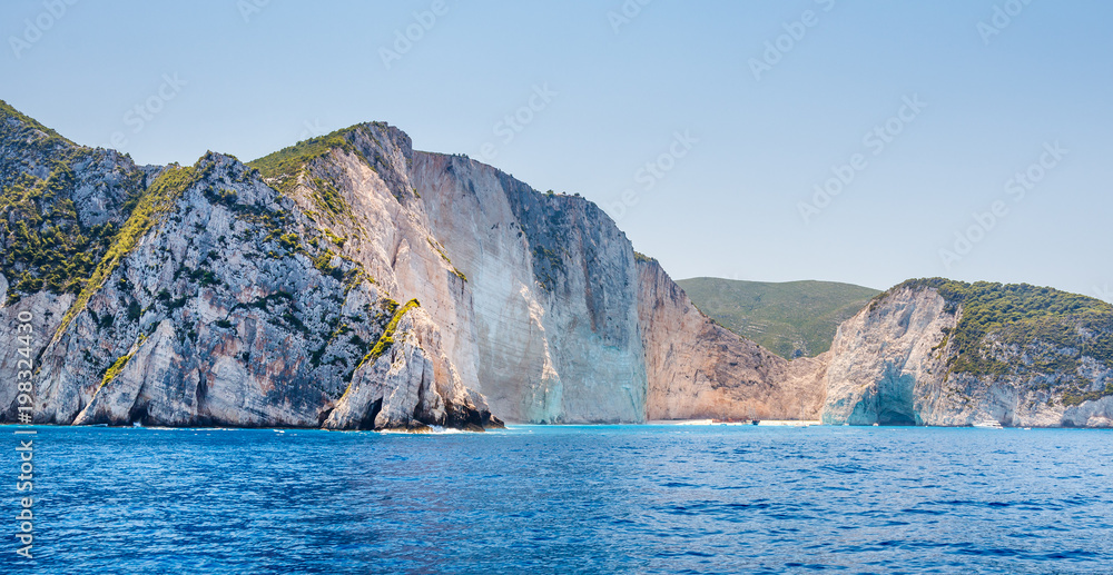 Most Incredible Navagio Beach or Shipwreck Beach from the boat. Zakynthos, Greece