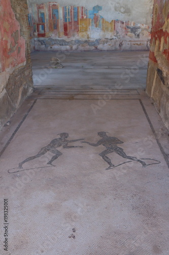 Mosaics at Pompeii archaeological site  the ancient Roman city  destroyed in 79 BC by the eruption of Mount Vesuvius.