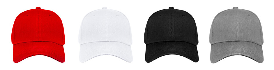 Blank baseball cap 4 color set on white background