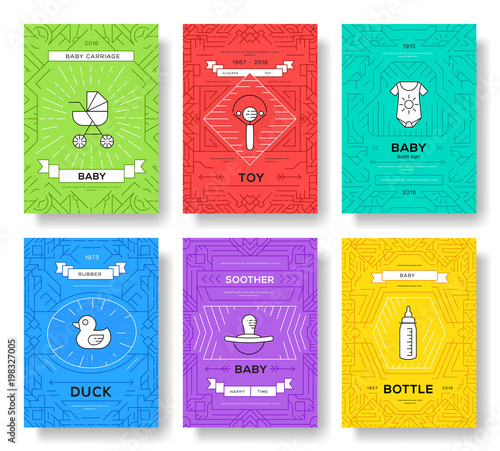 breastfeeding week vector brochure cards thin line set. Child template of flyear, magazines, posters, book cover, banners. Layout kids elements outline illustrations modern pages