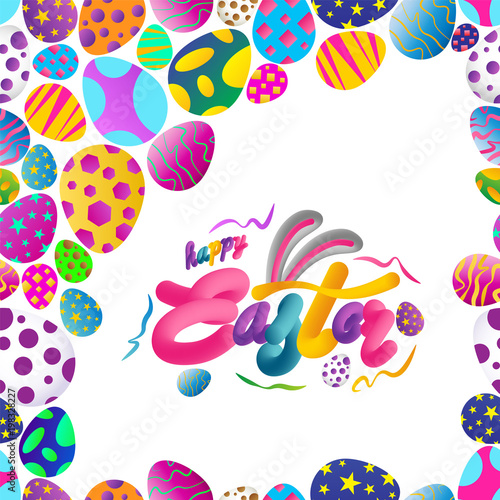 Easter eggs composition hand drawn on white background. Decorative stripe from watercolor.