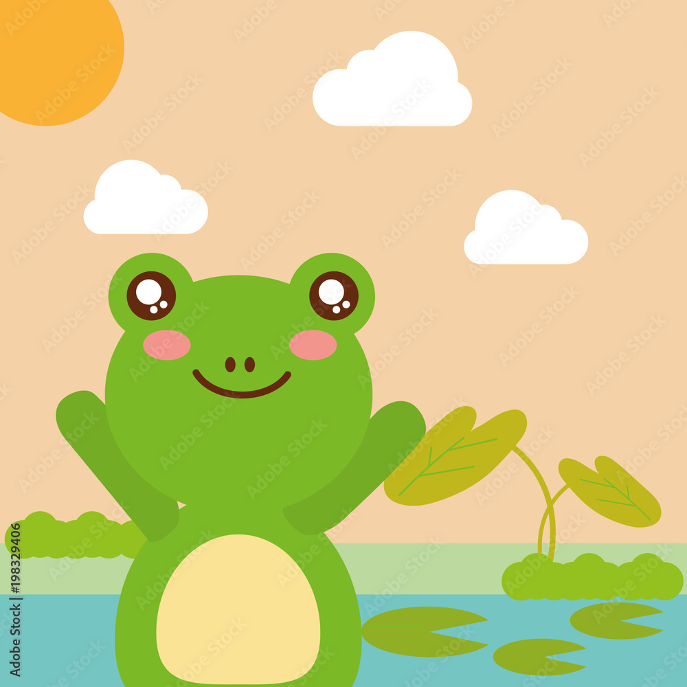 cute animal frog pond leaves natural cartoon vector illustration cute animal frog pond leaves natural cartoon vector illustration