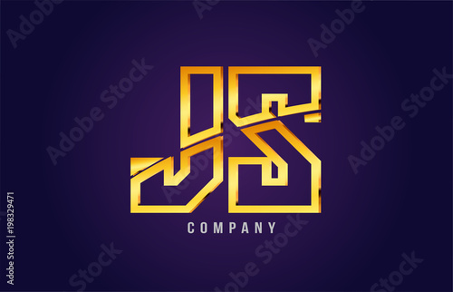 gold golden alphabet letter js j s logo combination icon design