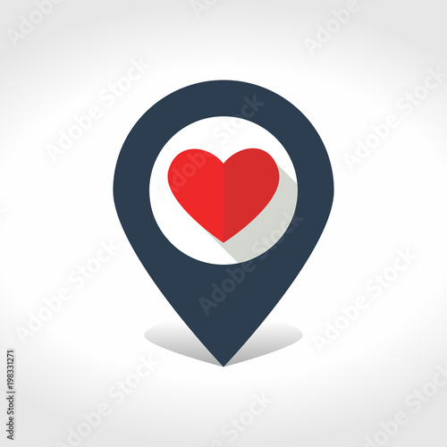 Map pointer with heart inside. photo