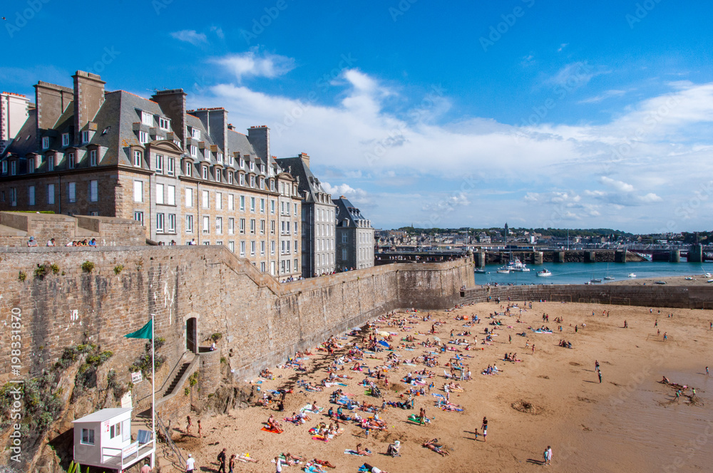 Saint Malo beach,  during Low Tide. Brittany, France, Europe.