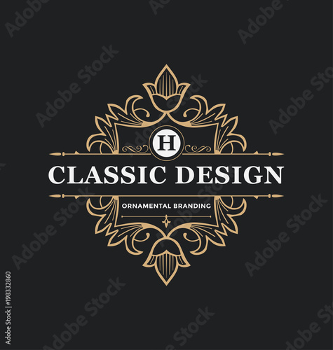 Calligraphic Label Design Template - Classic Ornamental Style. Elegant luxury frame with typography