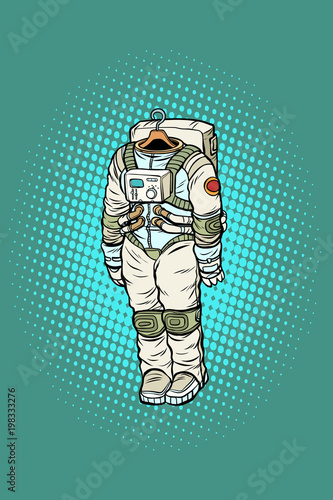 Spacesuit astronaut hanging on a hanger