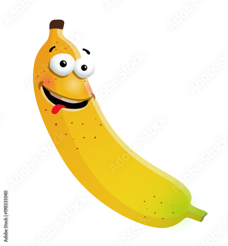 Fun cute banana cartoon character. Vector illustration, isolated, clip-art on a white background