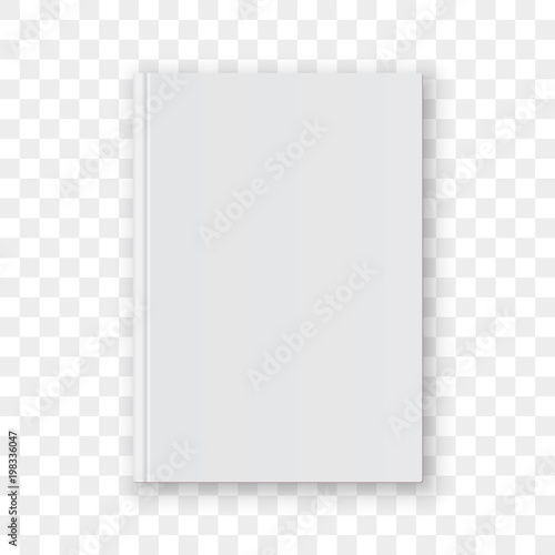 Book cover blank white vertical design template. Vector empty book cover model mockup isolated on transparent background