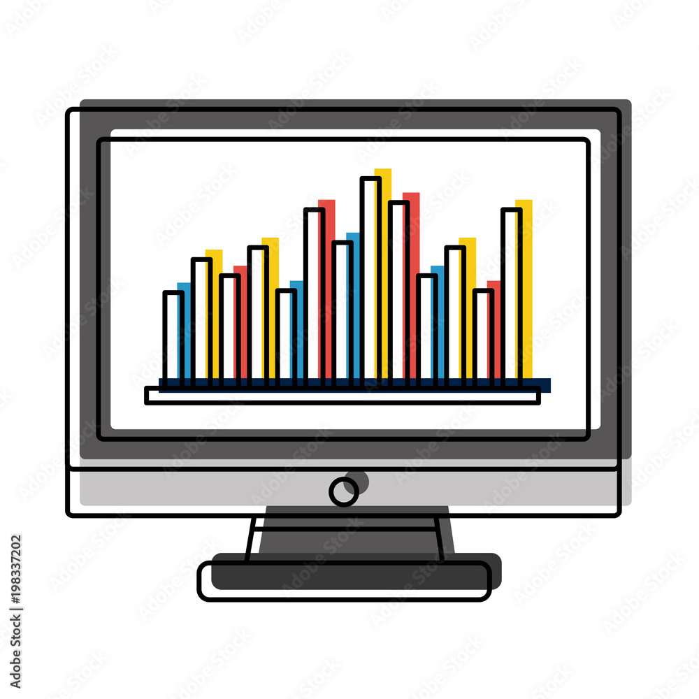 monitor computer tech with statistics vector illustration design monitor computer tech with statistics vector illustration design