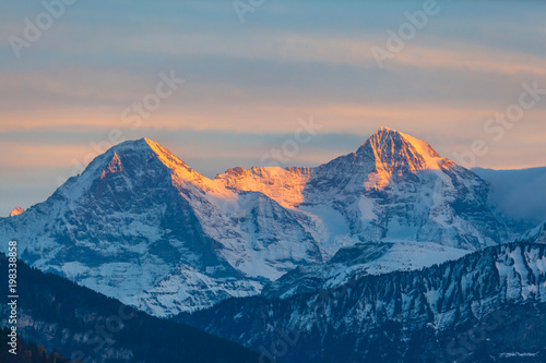 Stuuning view of Eiger North Face in Sunset