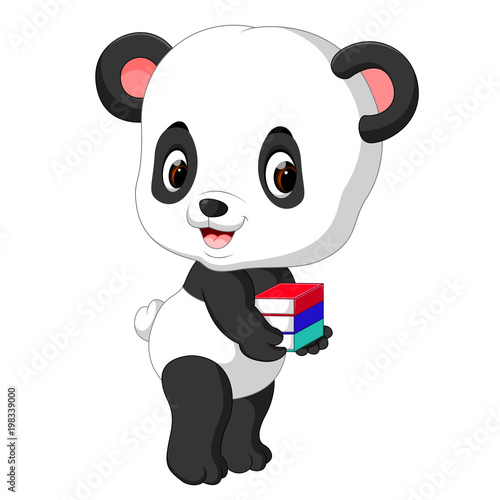 Fototapeta Naklejka Na Ścianę i Meble -  cute panda holding pencil and book