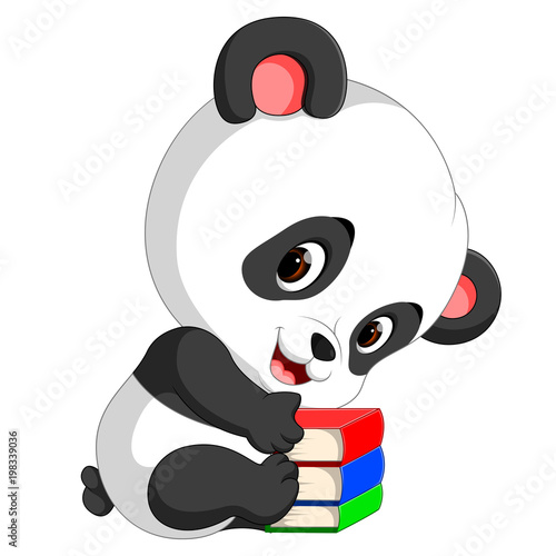 Fototapeta Naklejka Na Ścianę i Meble -  cute panda holding pencil and book
