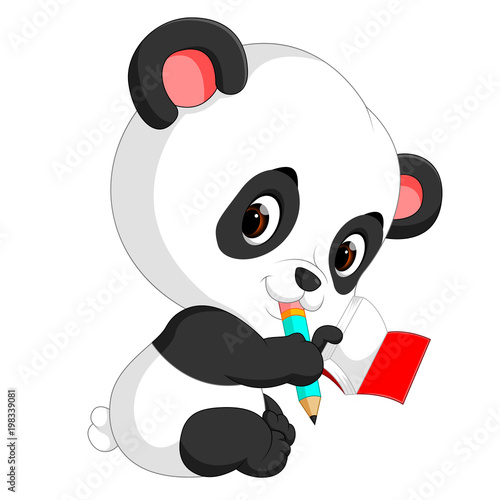 Fototapeta Naklejka Na Ścianę i Meble -  cute panda holding pencil and book