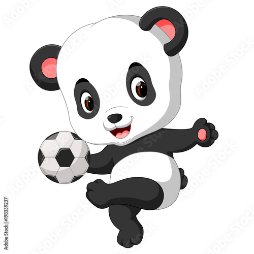 Fototapeta Naklejka Na Ścianę i Meble -  cute baby panda playing soccer