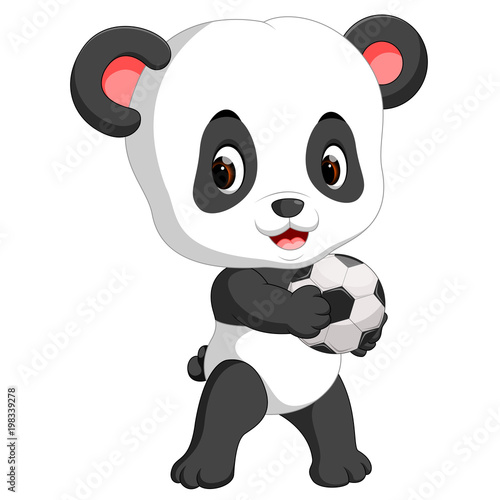 Fototapeta Naklejka Na Ścianę i Meble -  cute baby panda playing soccer