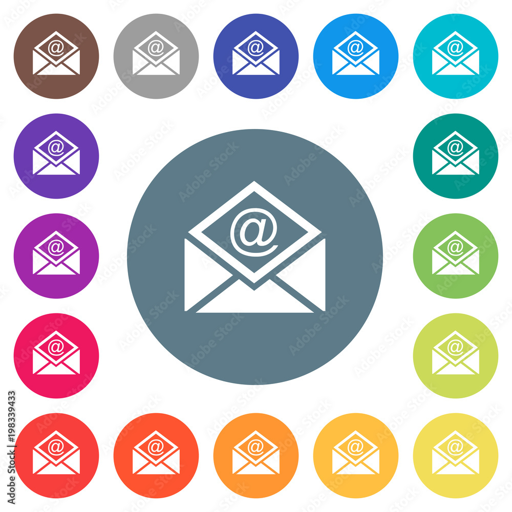 Open mail with email symbol flat white icons on round color backgrounds Open mail with email symbol flat white icons on round color backgrounds