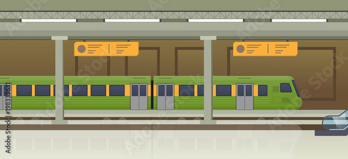 Modern train on railway station. Railway type of transport, locomotive.