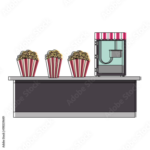 cinema food box office with machine pop corn vector illustration design