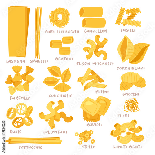 Pasta vector cooking macaroni and spaghetti and ingredients of italian cuisine illustration set of traditional food in Italy isolated on white background