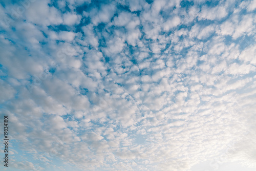 Pattern of cirrocumulus cloud on sunset blue sky