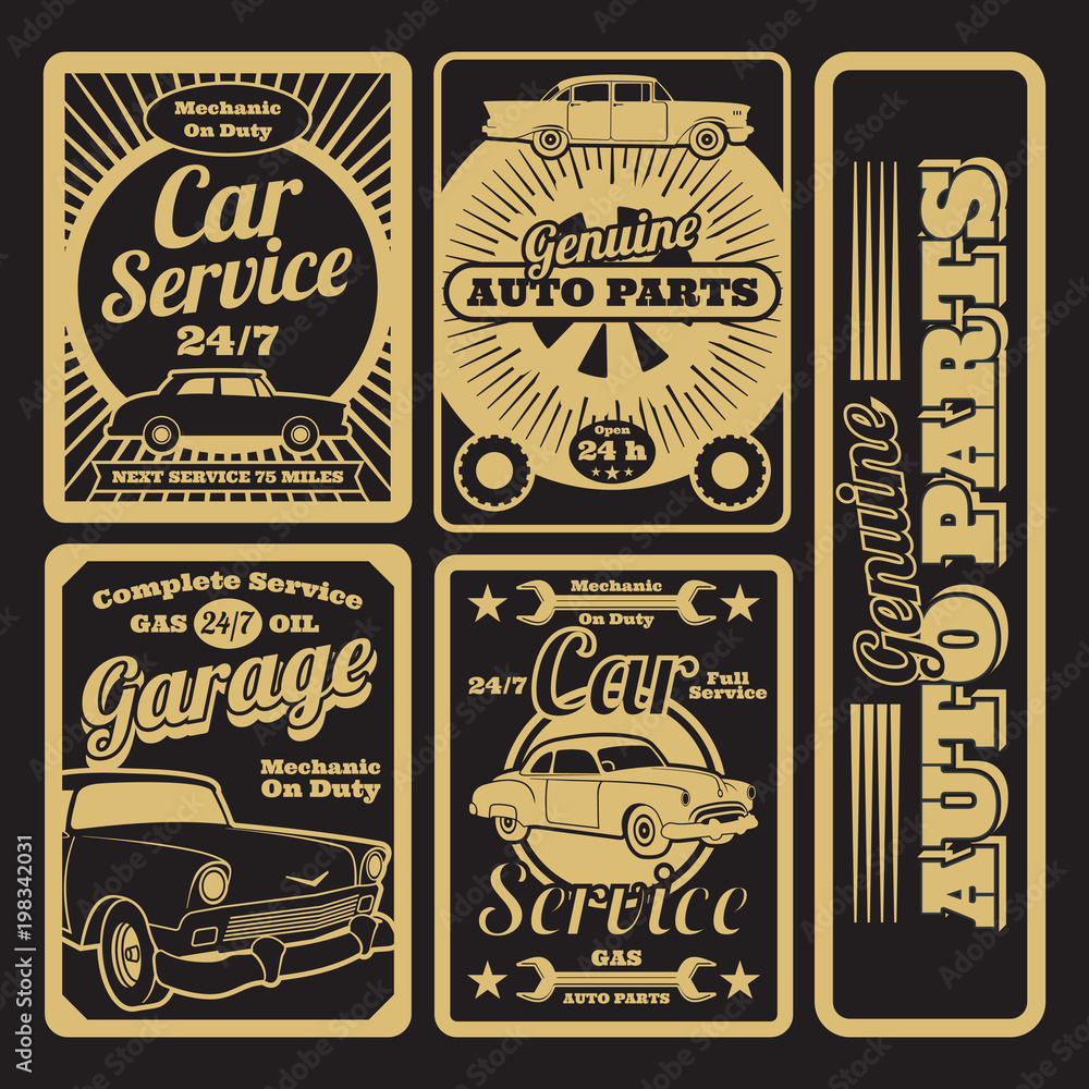 Retro car service and garage labels design
