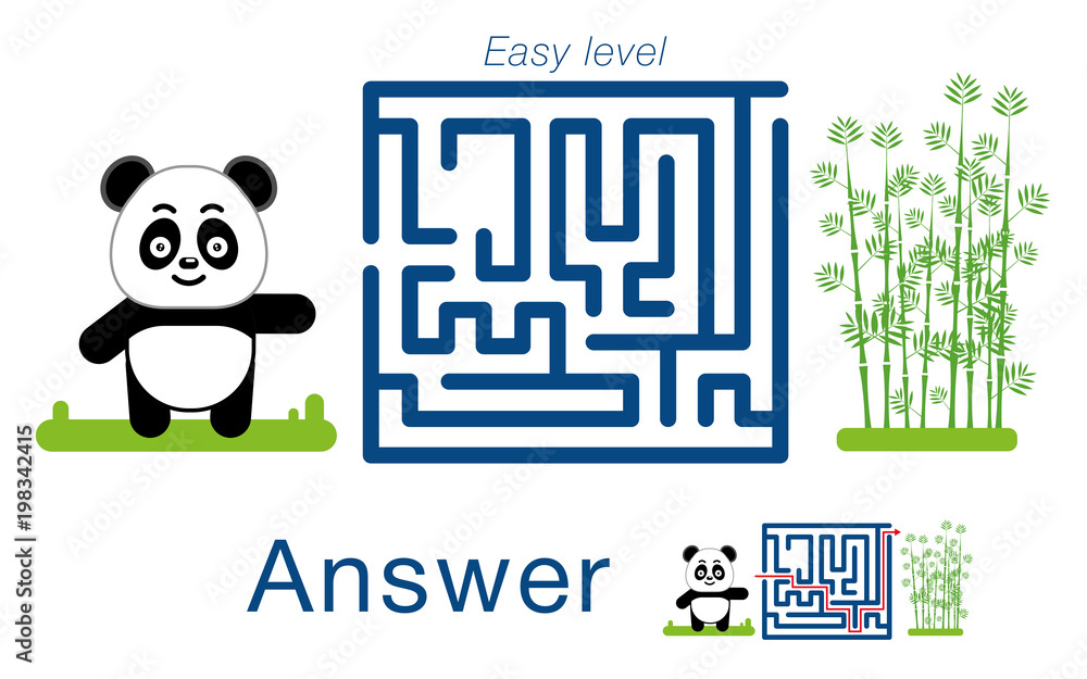 Obraz premium Children's labyrinth with panda and bamboo. A puzzle for children. Vector maze.