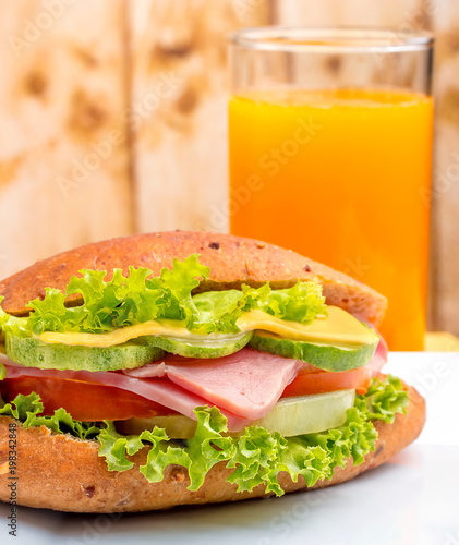 Ham Roll Juice Indicates Sandwich Fresh And Drink