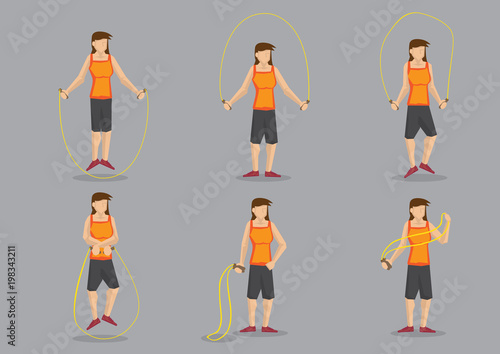 Sporty Woman Skipping Vector Character Illustration