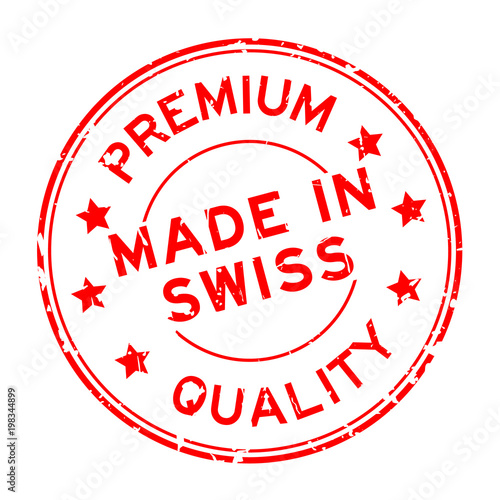 Grugne red premium quality made in swiss round rubber seal stamp on white background