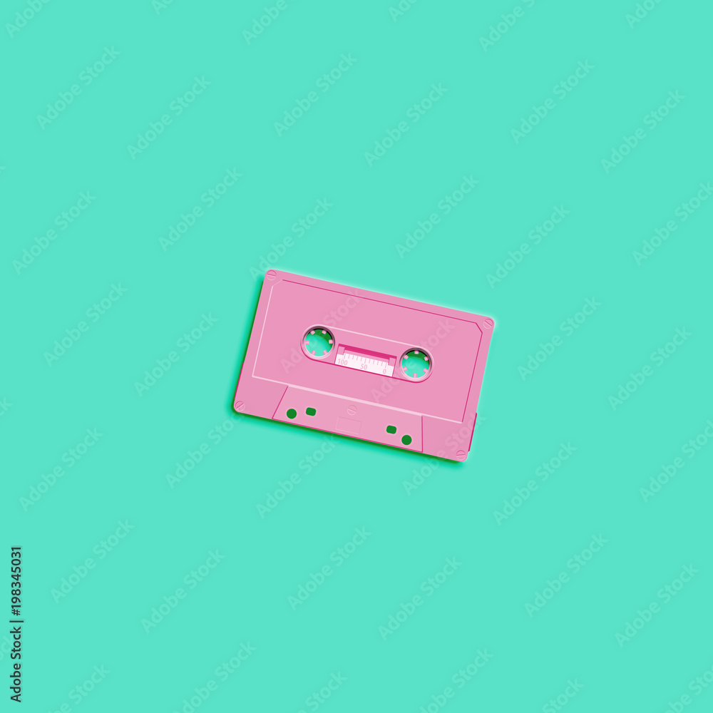 Pastel retro realistic cassette on flat background, vector illustration