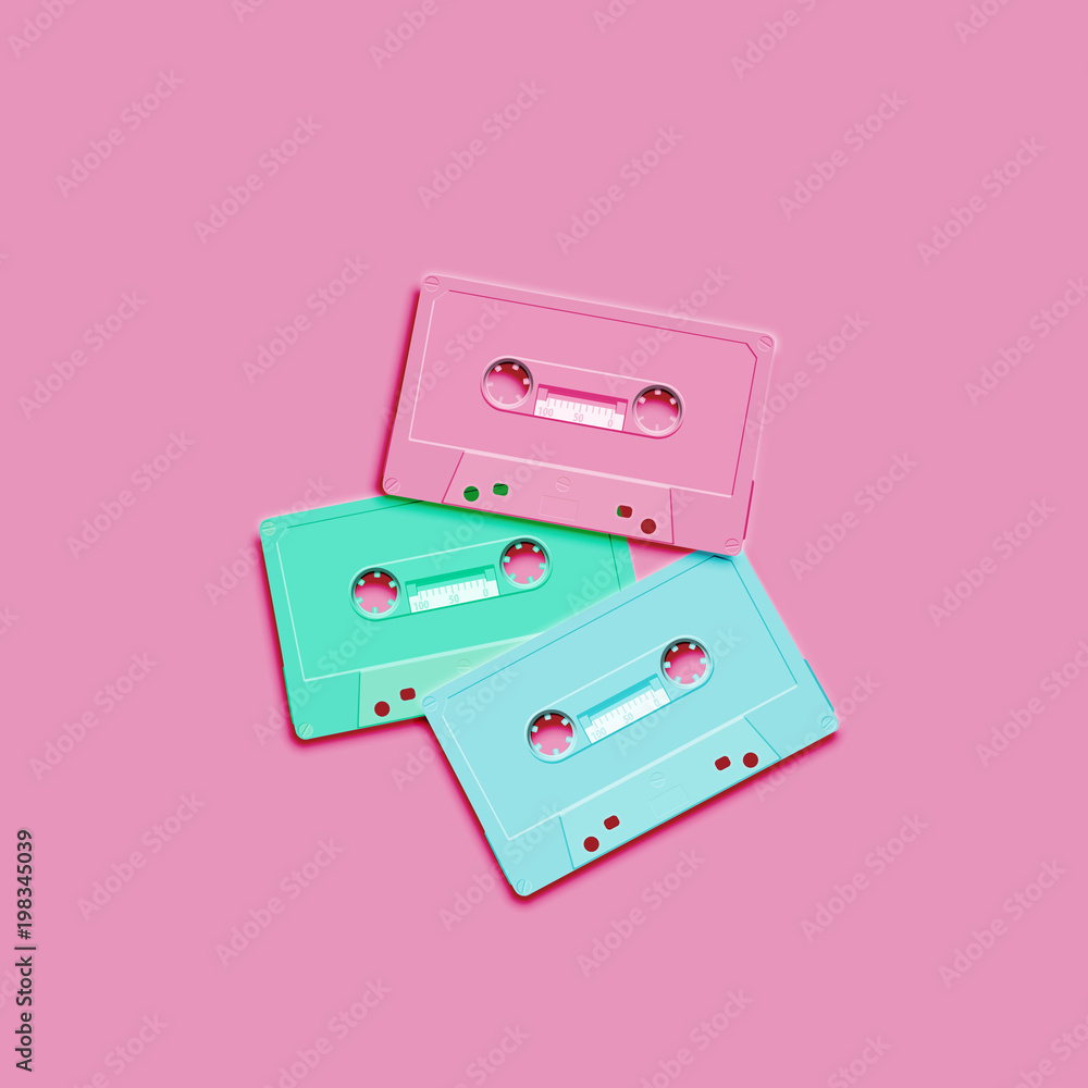 Pastel retro realistic cassette on flat background, vector illustration Pastel retro realistic cassette on flat background, vector illustration