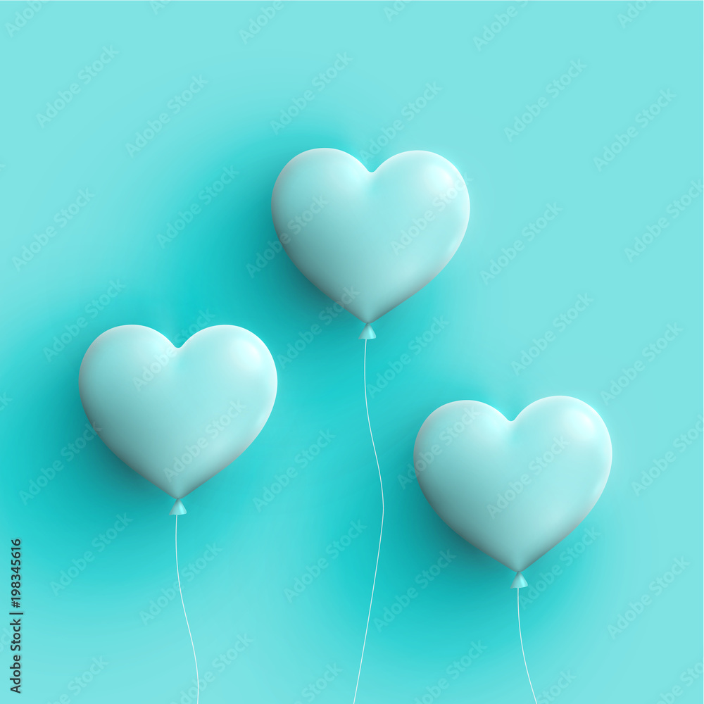 Pastel coloured 3D hearts, vector illustration
