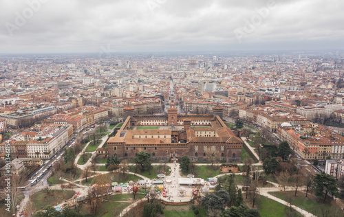 Aerial view of Sforzesco Castle in Milan