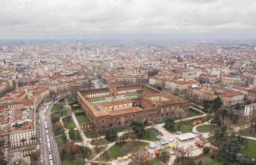 Aerial view of Sforzesco Castle in Milan © a_medvedkov